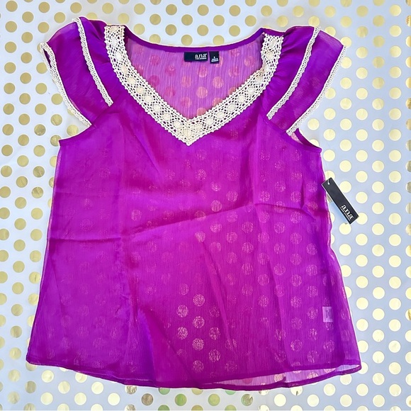a.n.a Pink and Purple Embellished Flutter Sleeve Blouse - Picture 1 of 2
